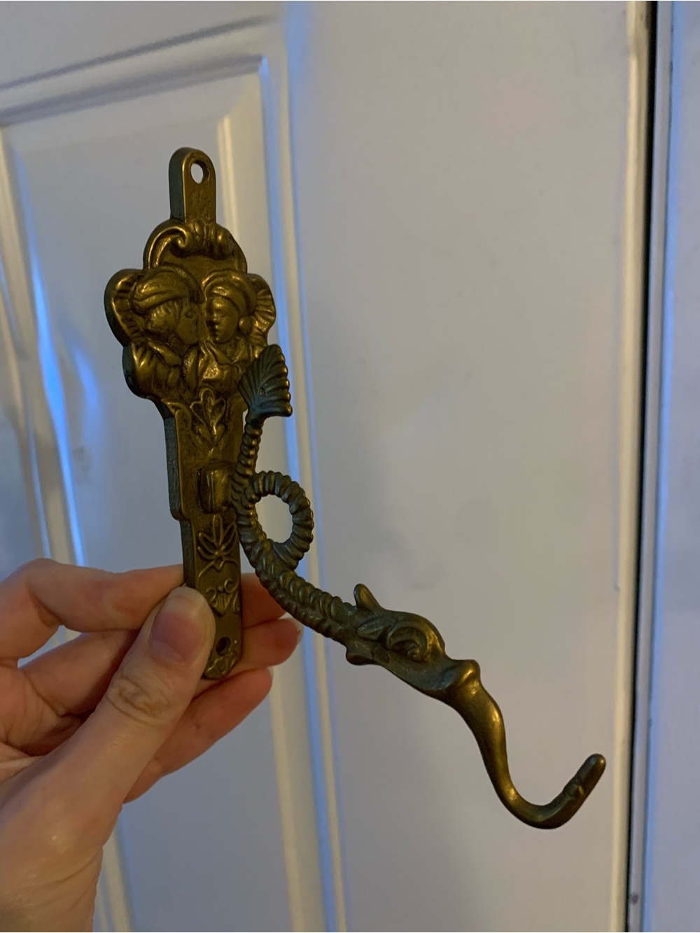 Vintage Brass Dragon Sea Serpent Wall Hook Ornate Patina Coat Key Hanger